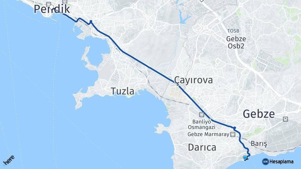 Eskihisar Feribot İskelesi Pendik İstanbul Arası Kaç Km - Yol Haritası