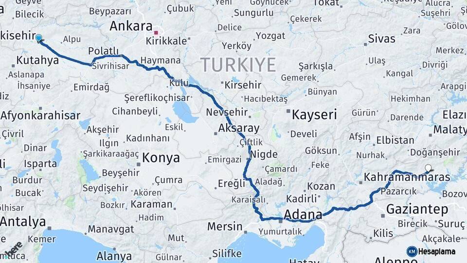 Eskişehir Adıyaman Arası Kaç Km - Yol Haritası