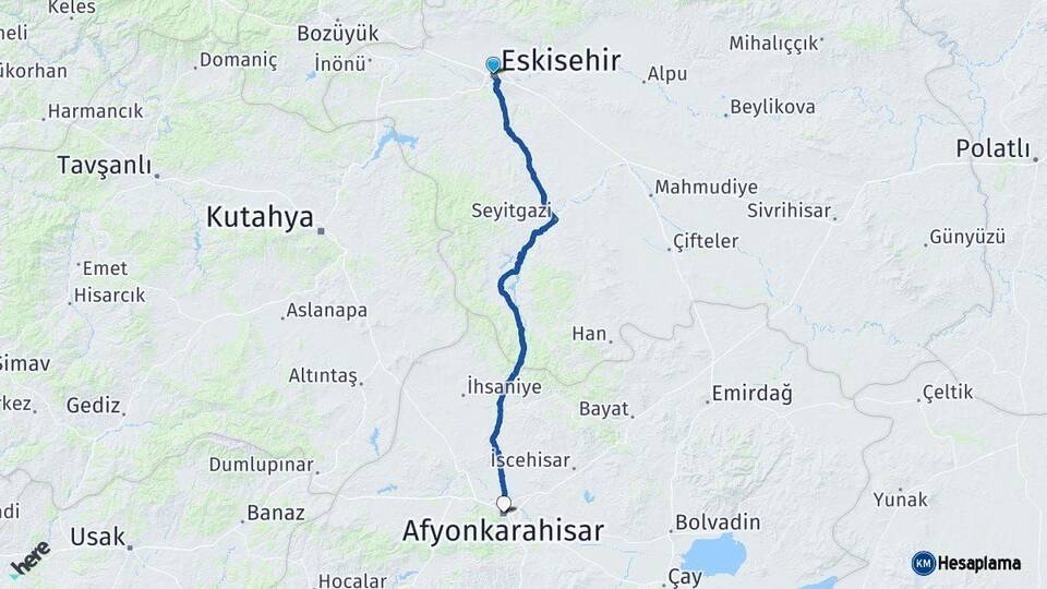 Eskişehir Afyonkarahisar Arası Kaç Km - Yol Haritası