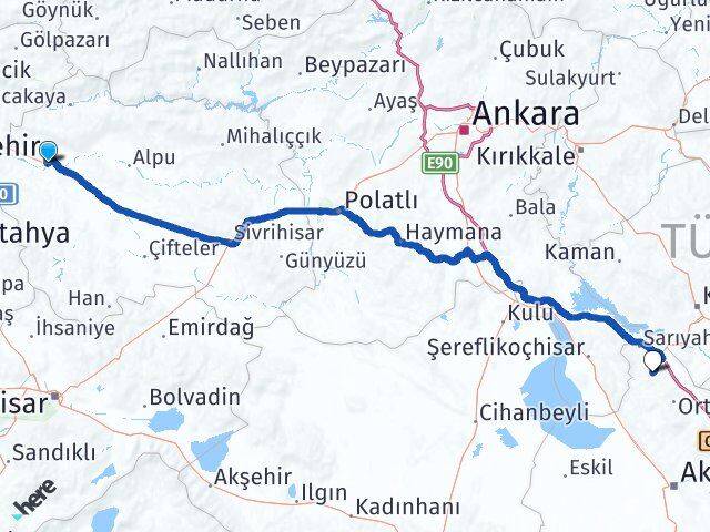 Eskişehir Ağaçören Aksaray Arası Kaç Km - Yol Haritası