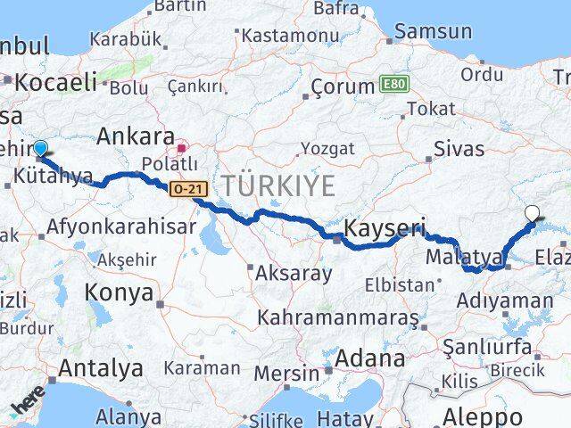 Eskişehir Ağın Elazığ Arası Kaç Km - Yol Haritası