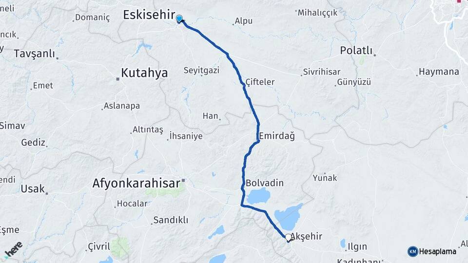 Eskişehir Akşehir Konya Arası Kaç Km - Yol Haritası