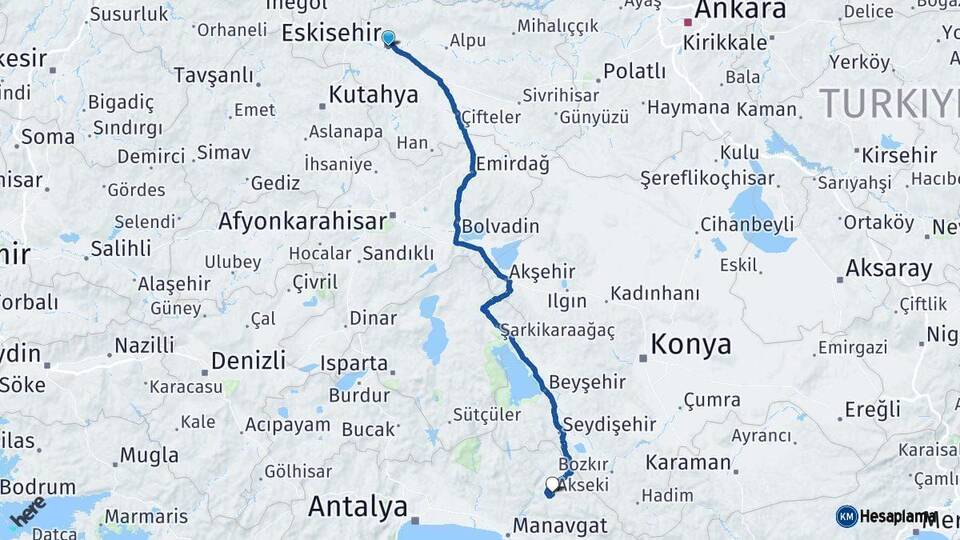 Eskişehir Akseki Antalya Arası Kaç Km - Yol Haritası
