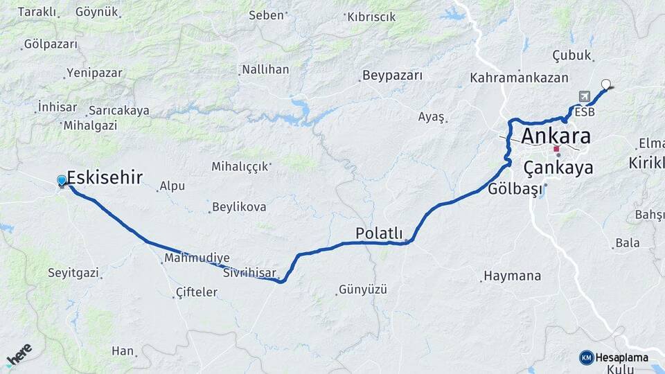 Eskişehir Akyurt Arası Kaç Km - Yol Tarifi