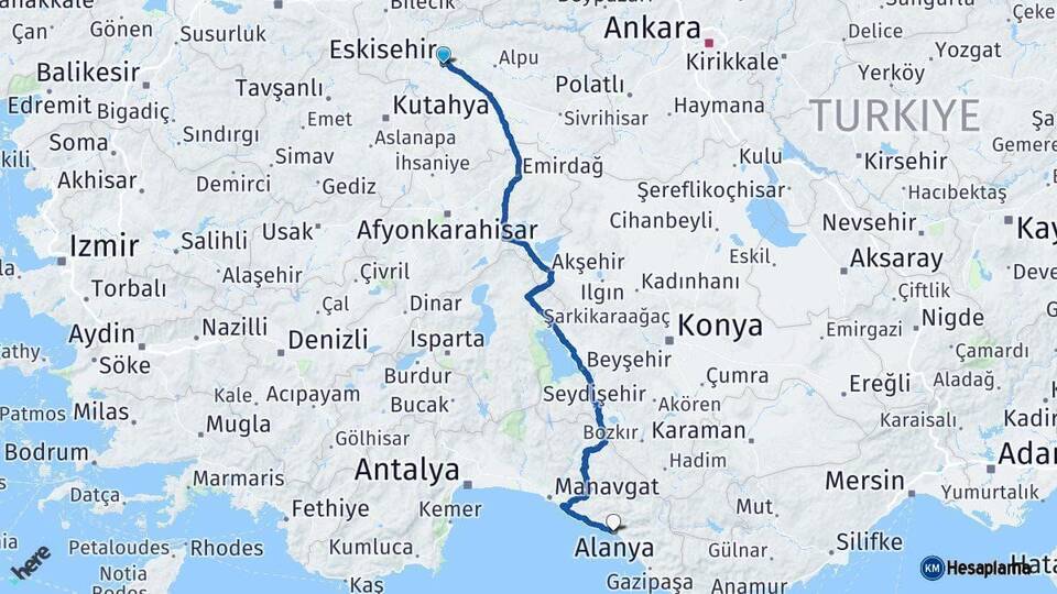 Eskişehir Alanya Antalya Arası Kaç Km - Yol Haritası