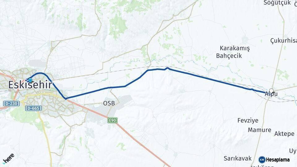 Eskişehir Alpu Arası Kaç Km - Yol Haritası