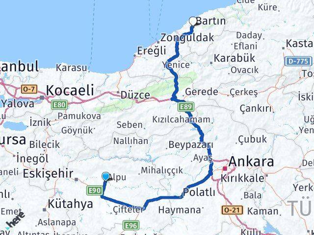 Alpu Bartın Arası Kaç Km - Yol Tarifi