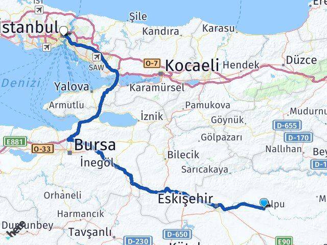 Alpu İstanbul Arası Kaç Km - Yol Tarifi