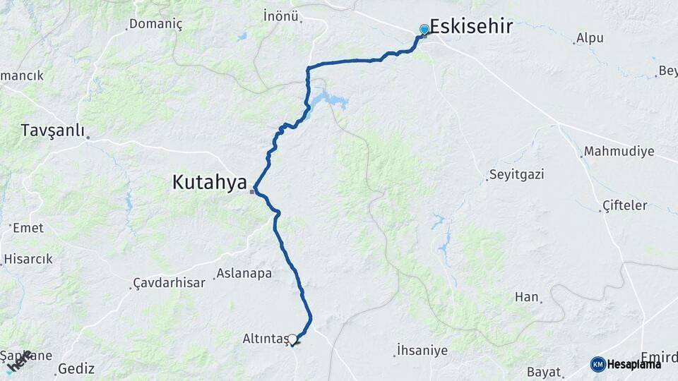 Eskişehir Altıntaş Kütahya Arası Kaç Km - Yol Haritası