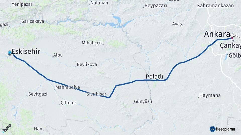 Eskişehir Ankara Arası Kaç Km - Yol Haritası
