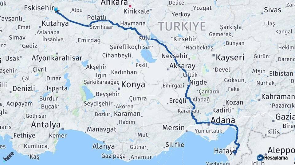 Eskişehir Antakya Hatay Arası Kaç Km - Yol Haritası