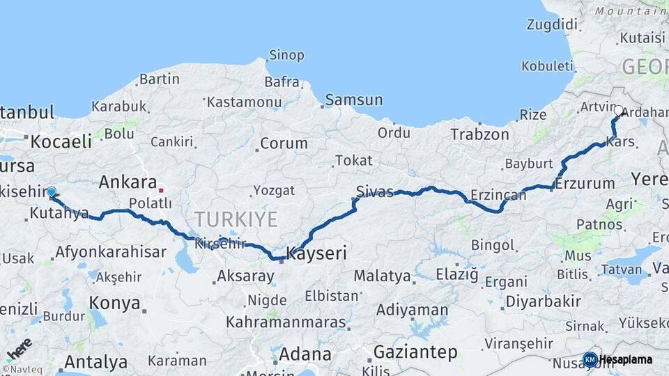 Eskişehir Ardahan Arası Kaç Km - Yol Haritası