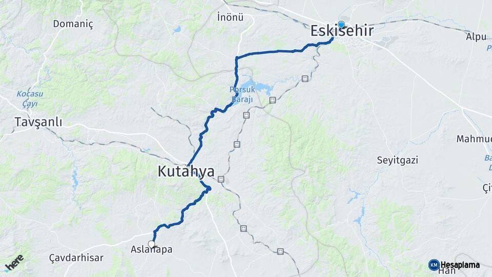 Eskişehir Aslanapa Kütahya Arası Kaç Km - Yol Haritası
