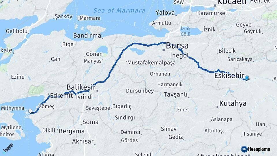 Eskişehir Ayvalık Balıkesir Arası Kaç Km - Yol Haritası