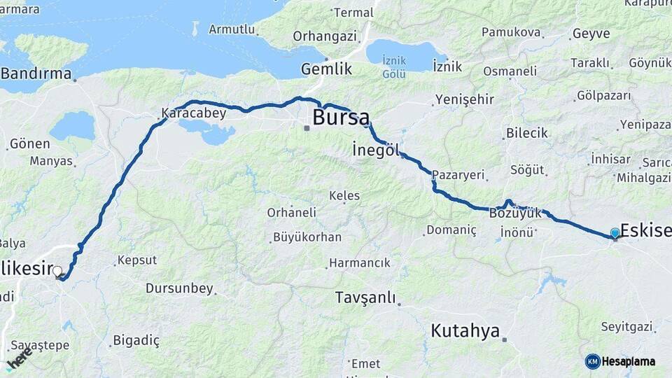 Eskişehir Balıkesir Arası Kaç Km - Yol Haritası