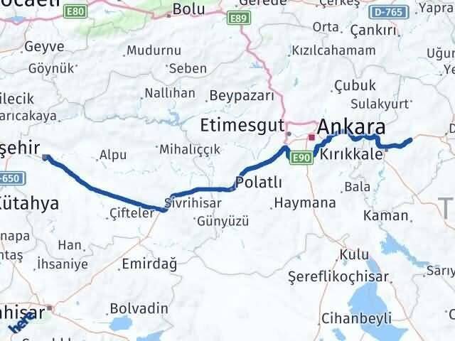 Eskişehir Balışeyh Kırıkkale Arası Kaç Km - Yol Haritası