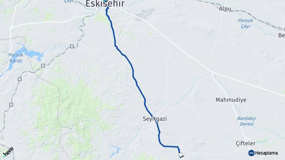 Eskişehir Bardakçı Seyitgazi Arası Kaç Km - Yol Haritası