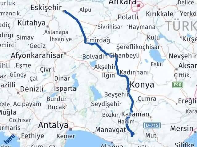 Eskişehir Başyayla Karaman Arası Kaç Km - Yol Haritası