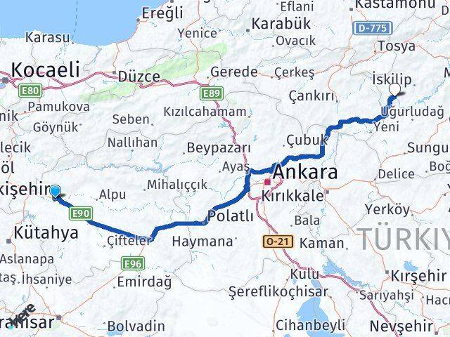 Eskişehir Bayat Çorum Arası Kaç Km - Yol Haritası