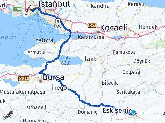 Eskişehir Bayrampaşa İstanbul Arası Kaç Km - Yol Haritası