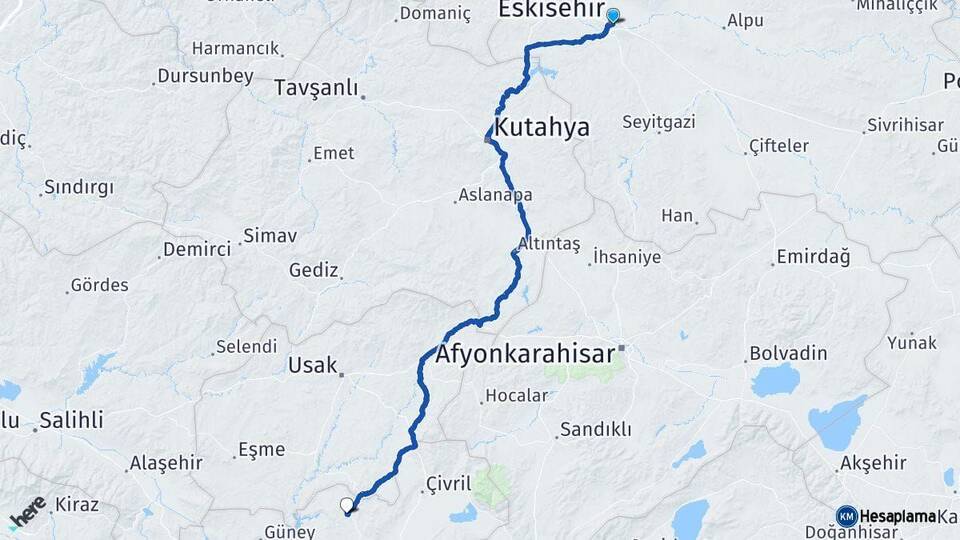 Eskişehir Bekilli Denizli Arası Kaç Km - Yol Haritası
