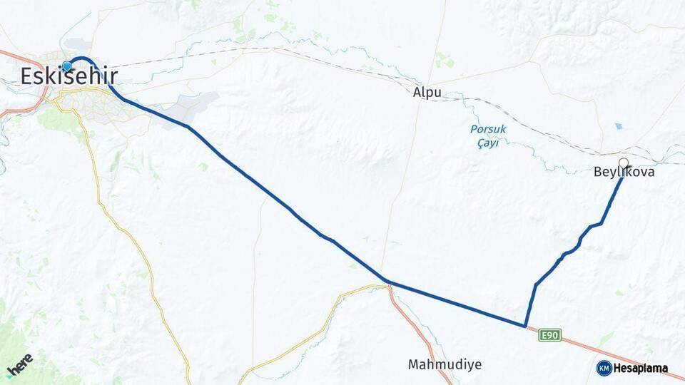 Eskişehir Beylikova Arası Kaç Km - Yol Haritası