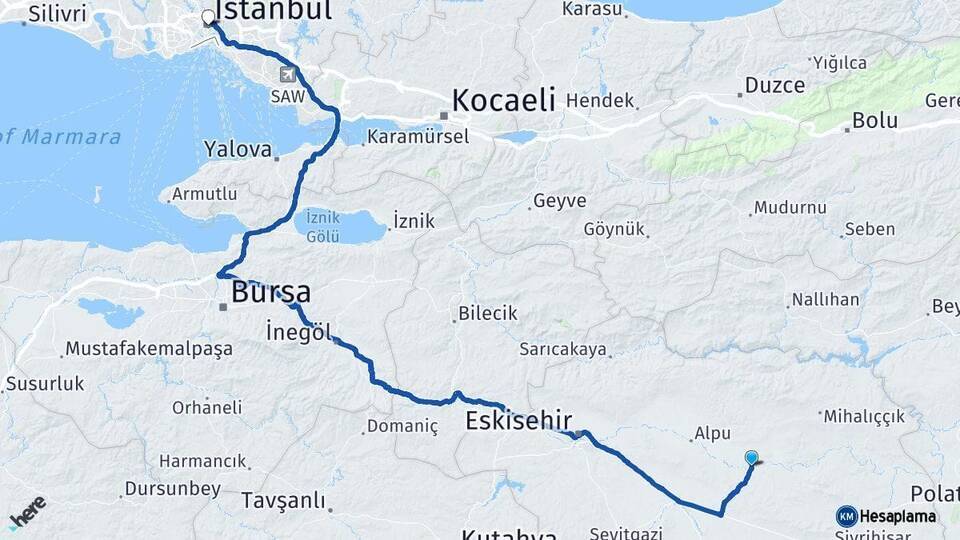 Beylikova İstanbul Arası Kaç Km - Yol Tarifi