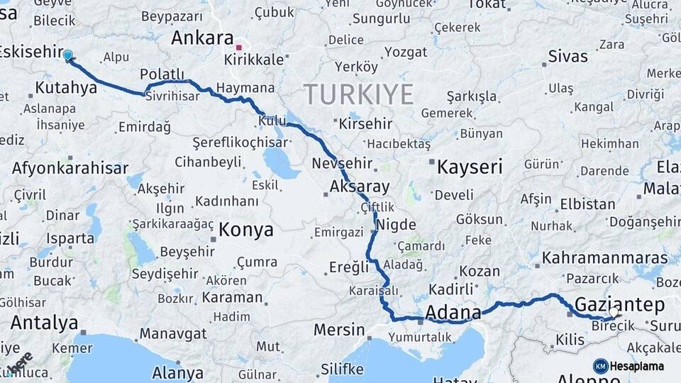 Eskişehir Birecik Şanlıurfa Arası Kaç Km - Yol Haritası