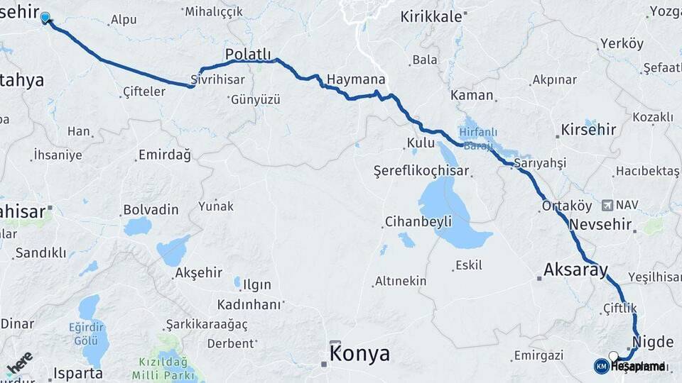 Eskişehir Bor Niğde Arası Kaç Km - Yol Haritası