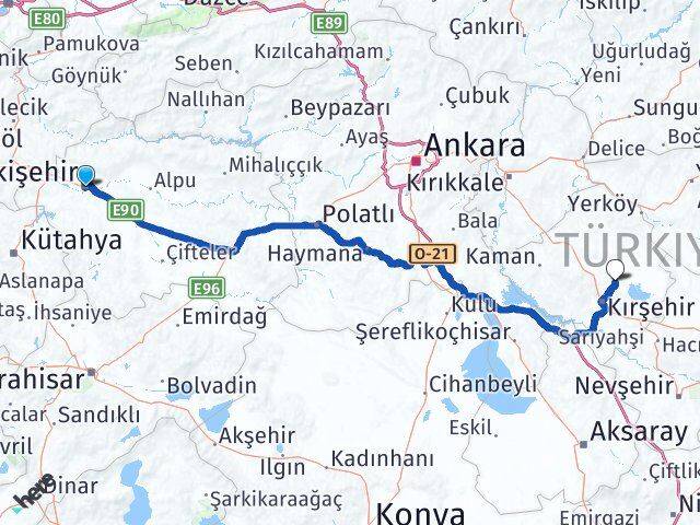 Eskişehir Boztepe Kırşehir Arası Kaç Km - Yol Haritası