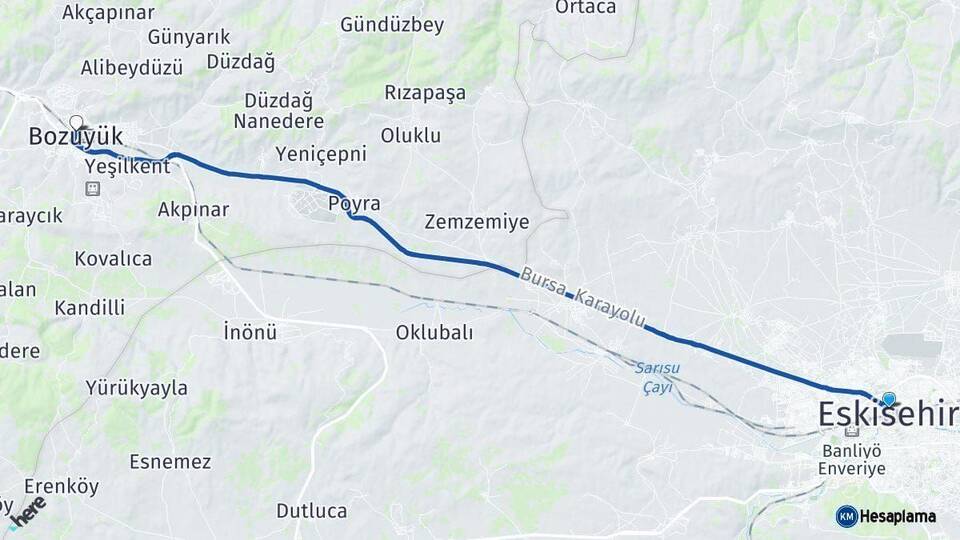 Eskişehir Bozüyük Bilecik Arası Kaç Km - Yol Haritası