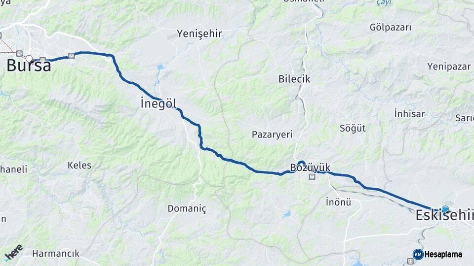 Eskişehir Bursa Arası Kaç Km - Yol Haritası