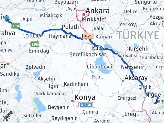 Eskişehir Çamardı Niğde Arası Kaç Km - Yol Haritası