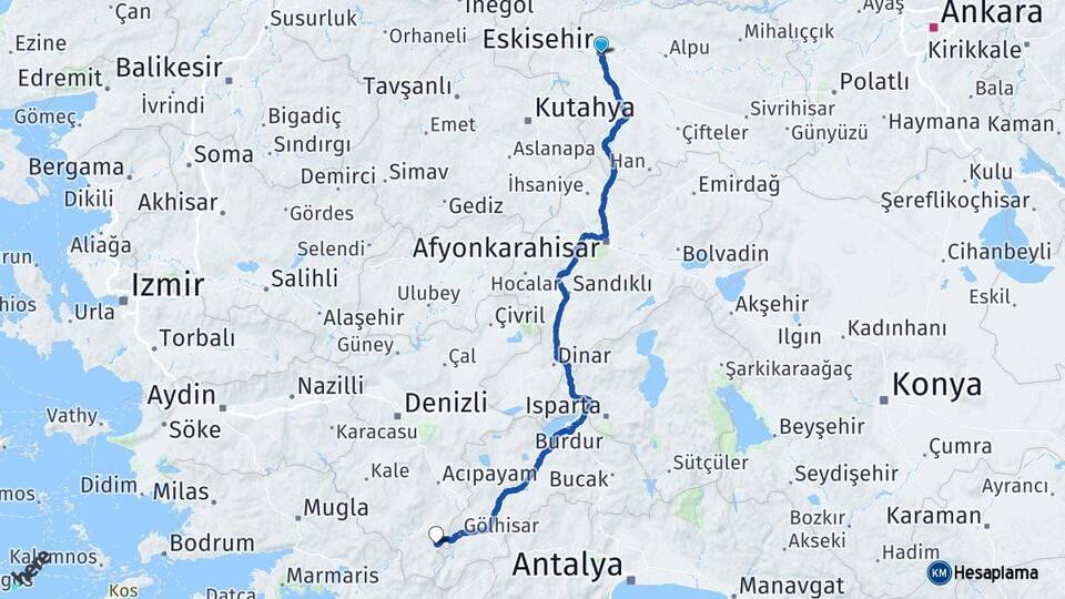 Eskişehir Çameli Denizli Arası Kaç Km - Yol Haritası