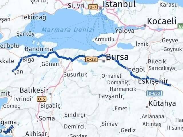 Eskişehir Çan Çanakkale Arası Kaç Km - Yol Haritası