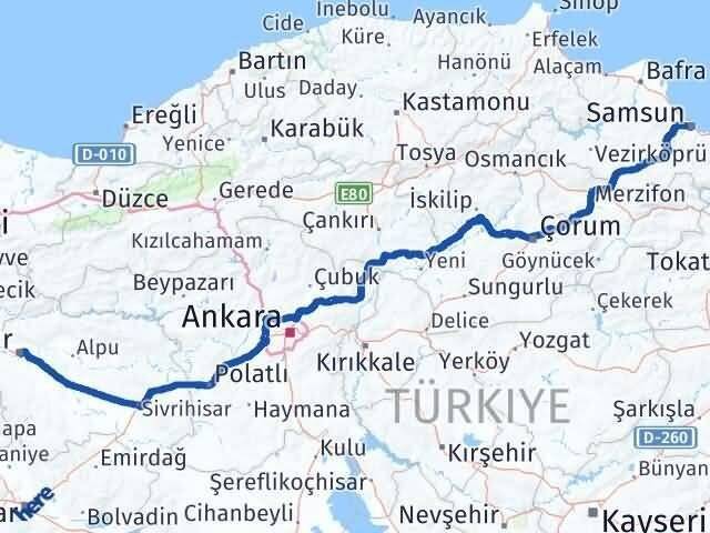 Eskişehir Canik Samsun Arası Kaç Km - Yol Haritası