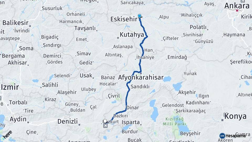 Eskişehir Çardak Denizli Arası Kaç Km - Yol Haritası