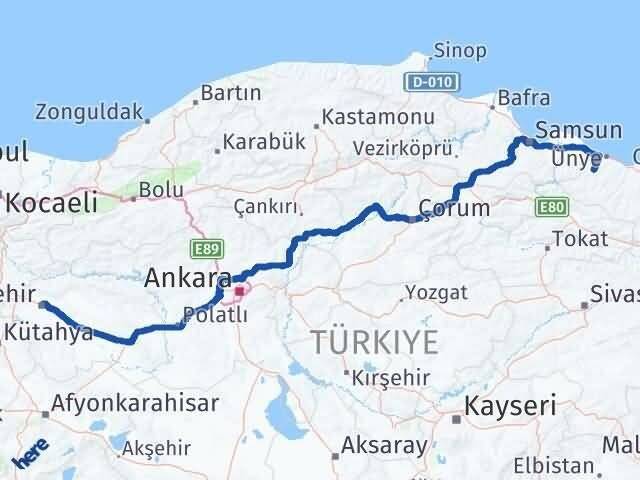 Eskişehir Çaybaşı Ordu Arası Kaç Km - Yol Haritası