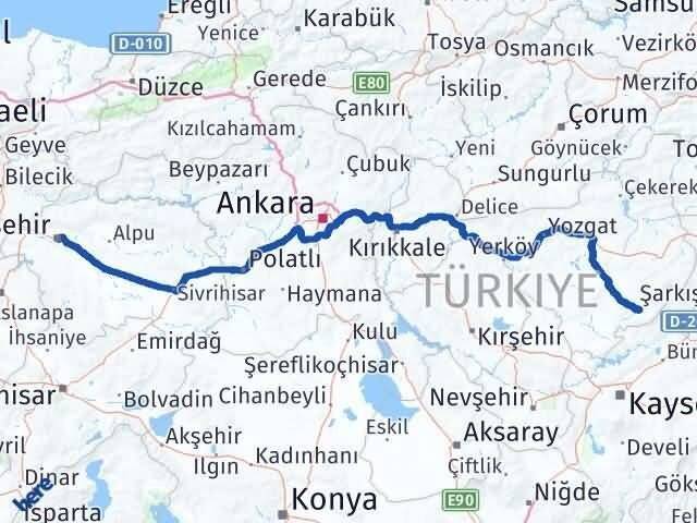 Eskişehir Çayıralan Yozgat Arası Kaç Km - Yol Haritası