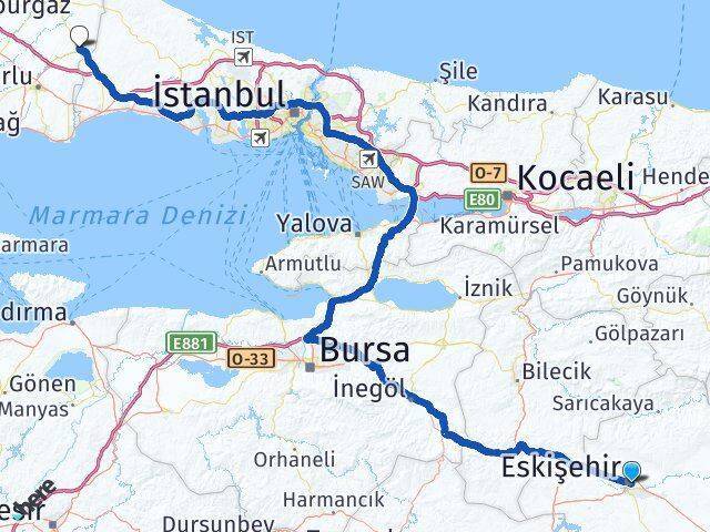 Eskişehir Çerkezköy Arası Kaç Km - Yol Tarifi