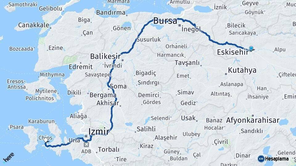 Eskişehir Çeşme İzmir Arası Kaç Km - Yol Haritası