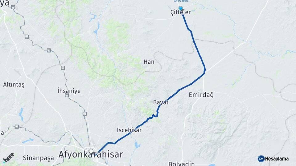 Eskişehir Çifteler Afyonkarahisar Arası Kaç Km - Yol Haritası