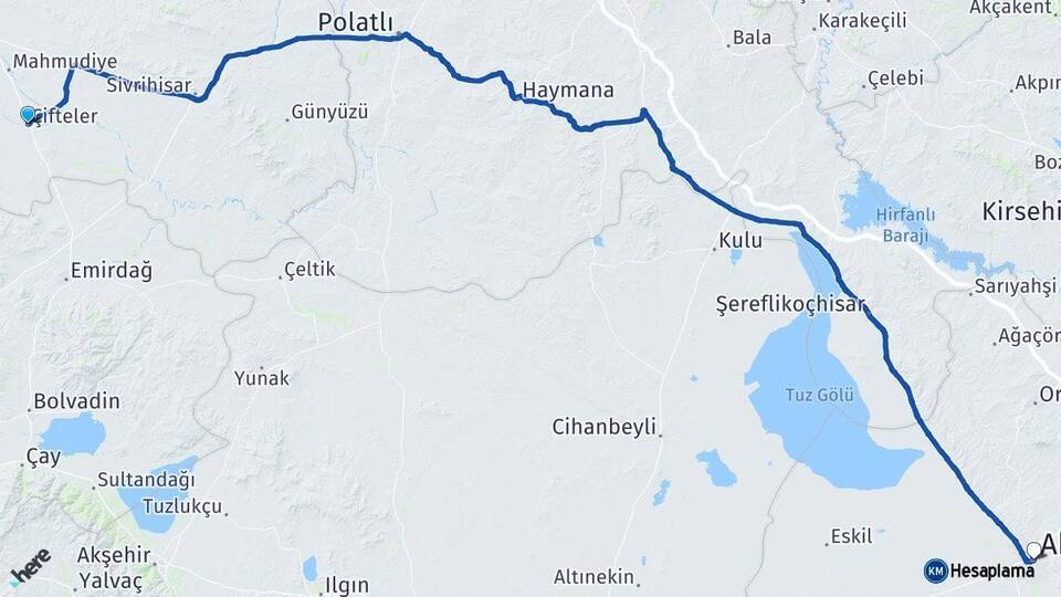 Eskişehir Çifteler Aksaray Arası Kaç Km - Yol Haritası