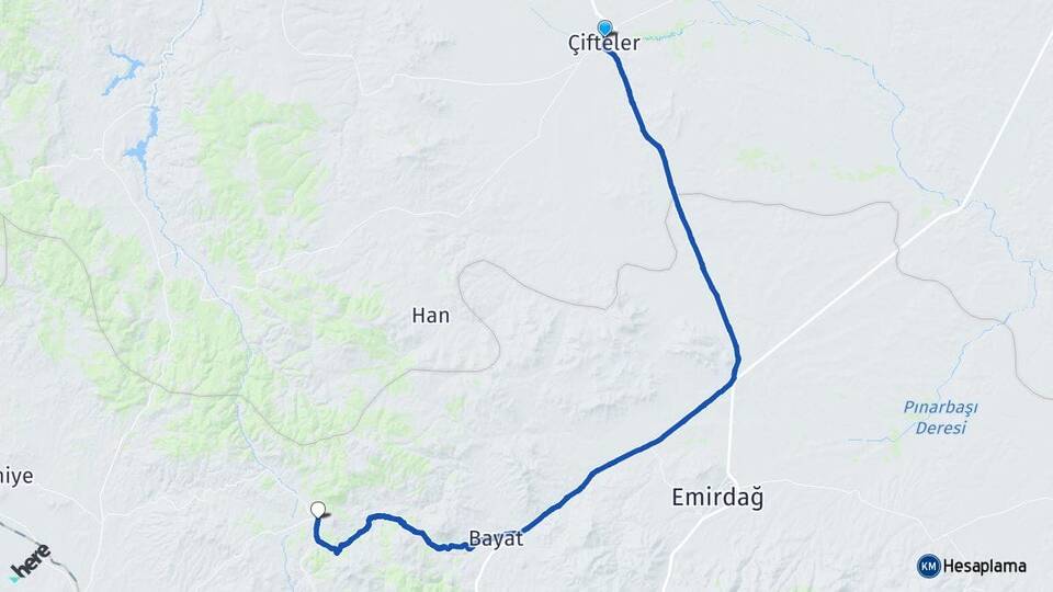 Eskişehir Çifteler Alanyurt İscehisar Afyonkarahisar Arası Kaç Km - Yol Haritası