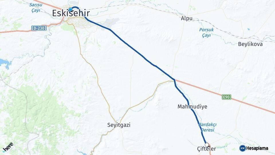 Eskişehir Çifteler Arası Kaç Km - Yol Haritası