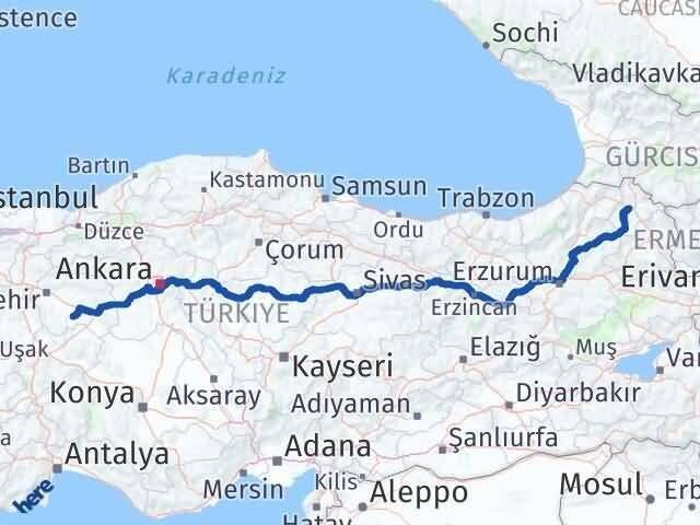 Eskişehir Çifteler Ardahan Arası Kaç Km - Yol Haritası