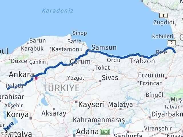 Eskişehir Çifteler Artvin Arası Kaç Km - Yol Haritası