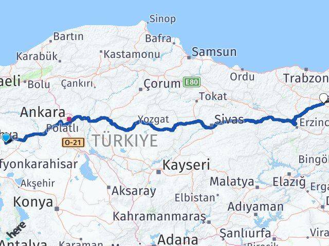Eskişehir Çifteler Bayburt Arası Kaç Km - Yol Haritası