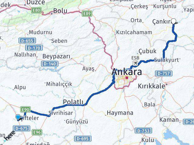 Eskişehir Çifteler Çankırı Arası Kaç Km - Yol Haritası