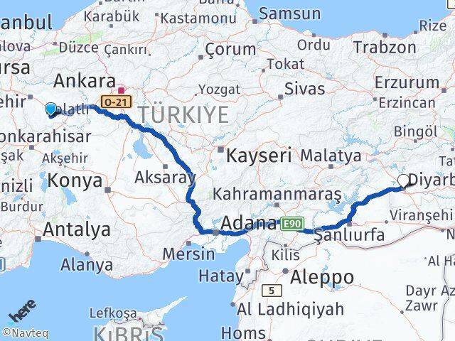 Eskişehir Çifteler Diyarbakır Arası Kaç Km - Yol Haritası